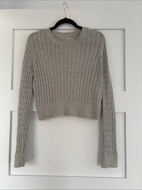 Sunday Best Cable-Knit Crewneck Sweater in Light Gray